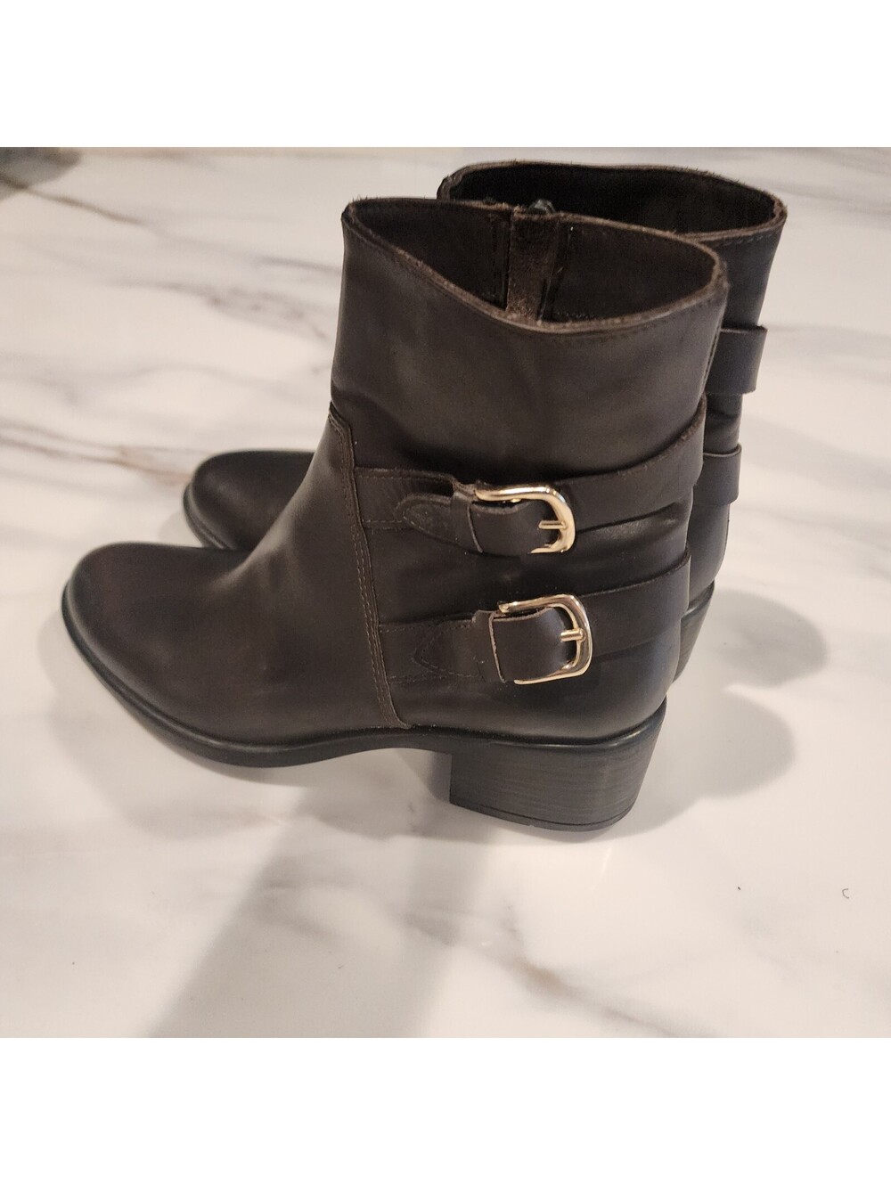NEW Emanuele Crasto Brown Italian Leather Double Buckle Ankle Boots Size 8